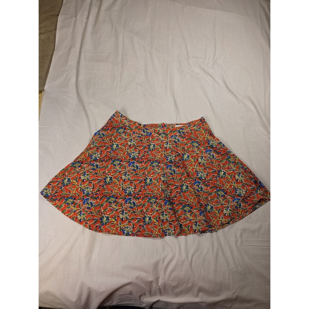 Lush Skirt Womens M Orange Floral Skater Short Lightweight Zip Summer Casual